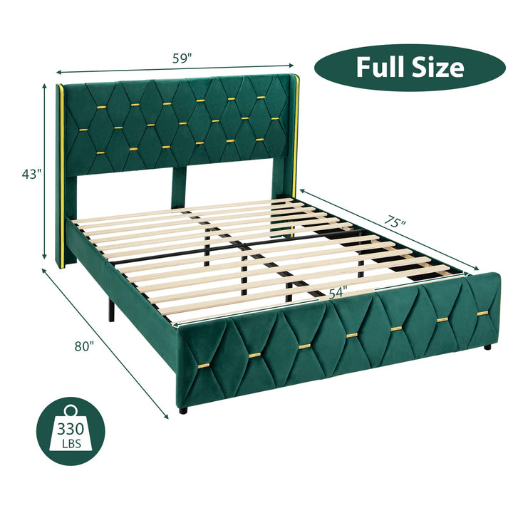 Giantex Upholstered Platform Bed Frame, Full Size Bed with Adjustable Headboard &amp; Wooden Slat Support