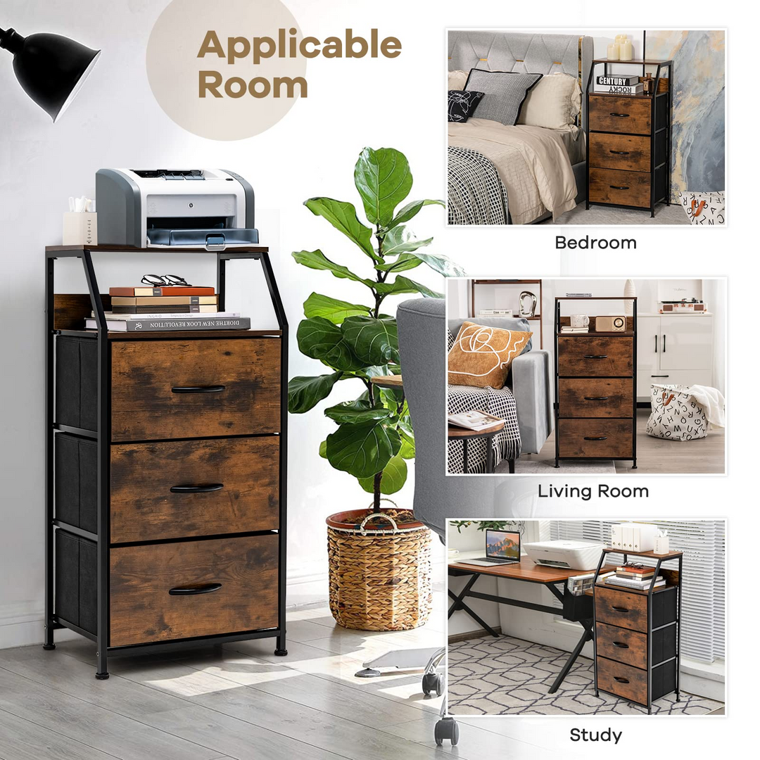 Giantex 3 Drawers Dresser, Storage Tower w/ 3 Foldable Fabric Drawers &amp; Open Shelves