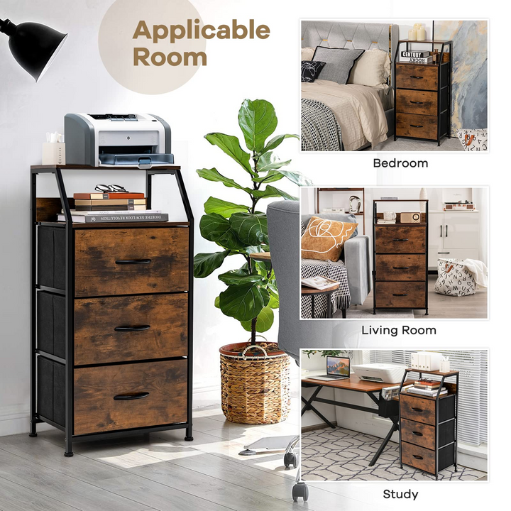 Giantex 3 Drawers Dresser, Storage Tower w/ 3 Foldable Fabric Drawers &amp; Open Shelves