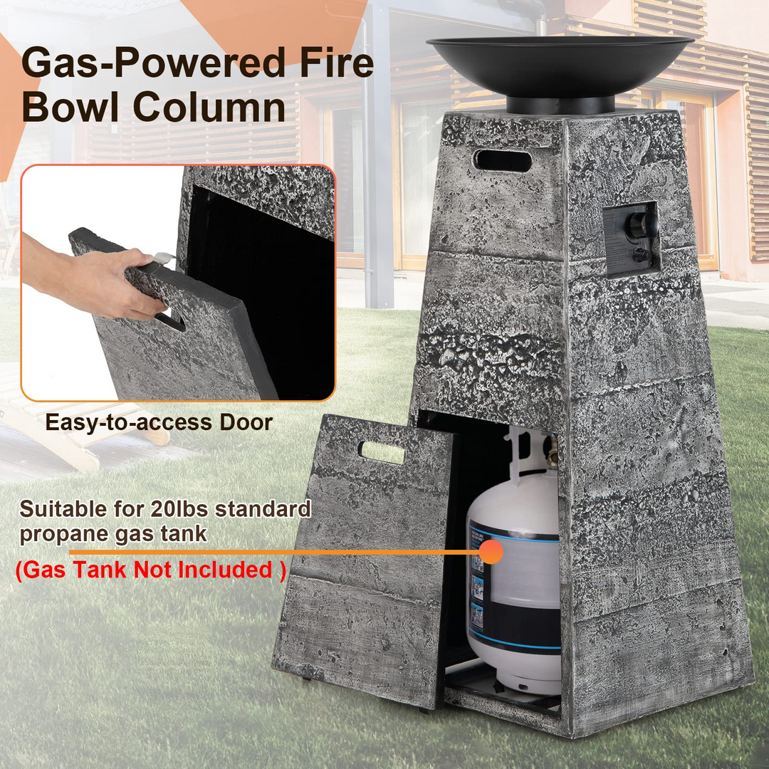 Giantex Outdoor Propane Fire Pit - 48 Inch Propane Fire Bowl Column with Lava Rocks &amp; PVC Cover, 30,000 BTU Heat Output