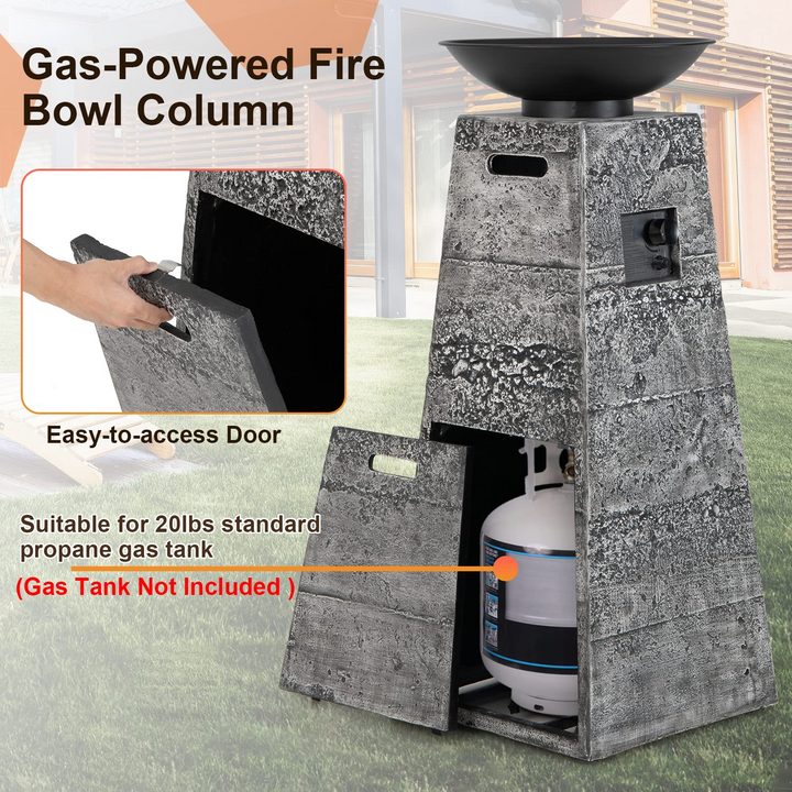 Giantex Outdoor Propane Fire Pit - 48 Inch Propane Fire Bowl Column with Lava Rocks &amp; PVC Cover, 30,000 BTU Heat Output