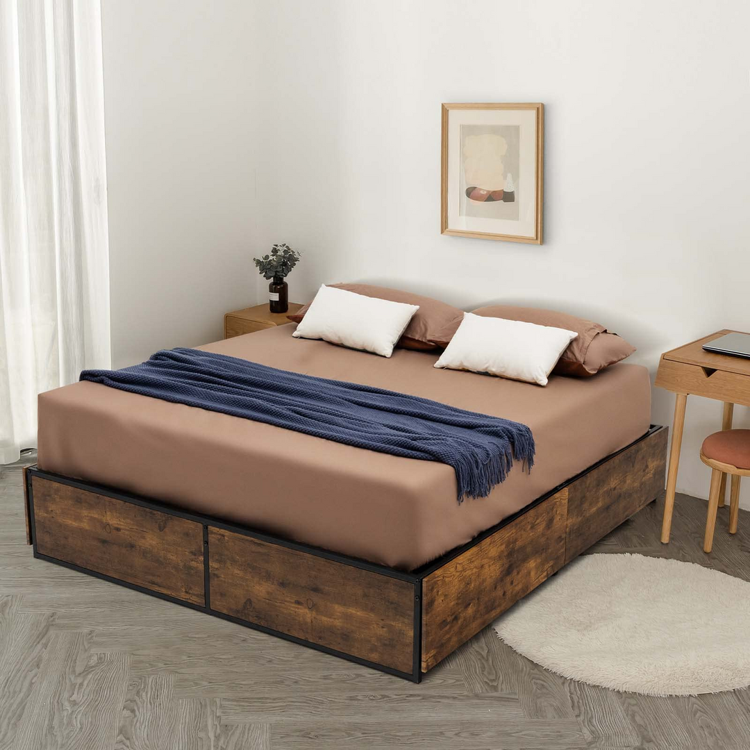 Giantex Queen/Full Size Metal Bed Frame with 4 Drawers