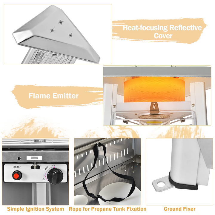 Outdoor Heater with Tip-Over &amp; Flameout Protection for Backyard, Garden (Silver)