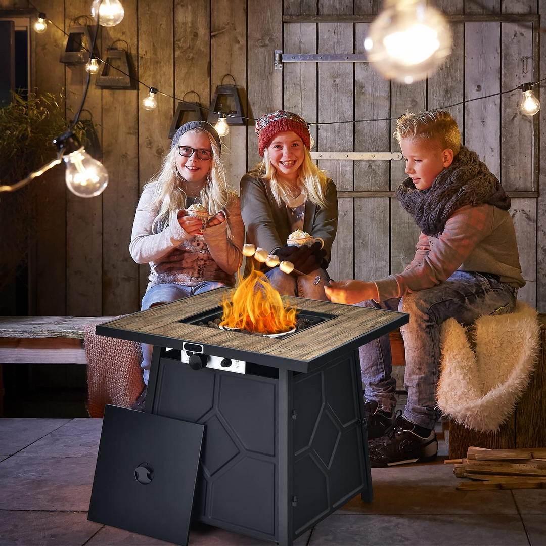 Fire Pits for Outside Outdoor Propane Fire Pit Table, 28" Patio Gas Fireplace W/ Lid &amp; Lava Rocks