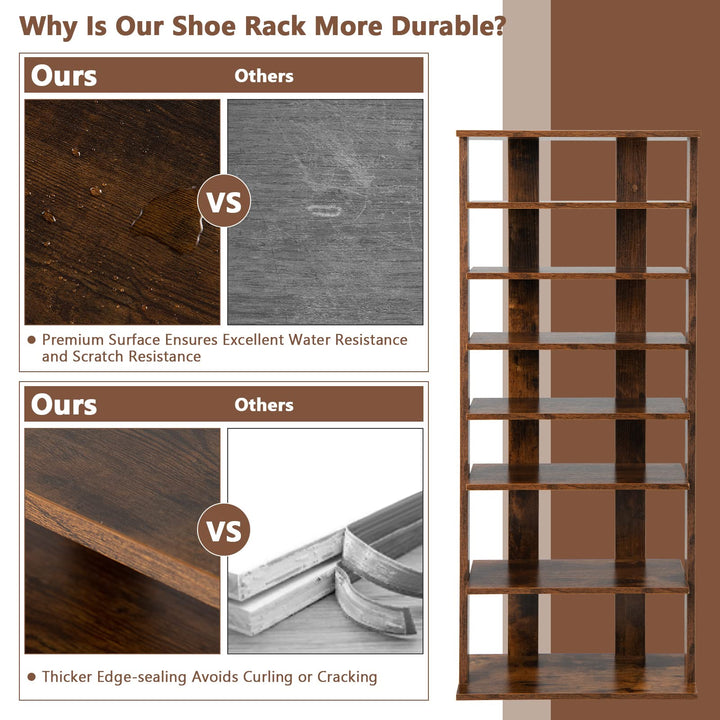 Giantex 7-Tier Wooden Shoe Rack, Double Row Shoe Organizer for 14 Pairs, Customizable Height