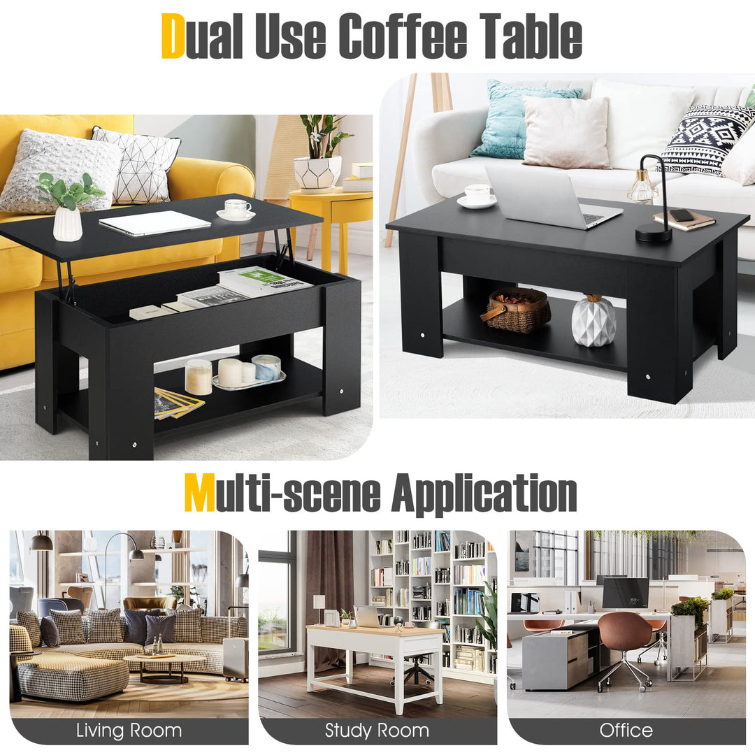 Giantex Lift Top Coffee Table, Modern Cocktail Table w/Hidden Compartment &amp; Open Storage Shelf