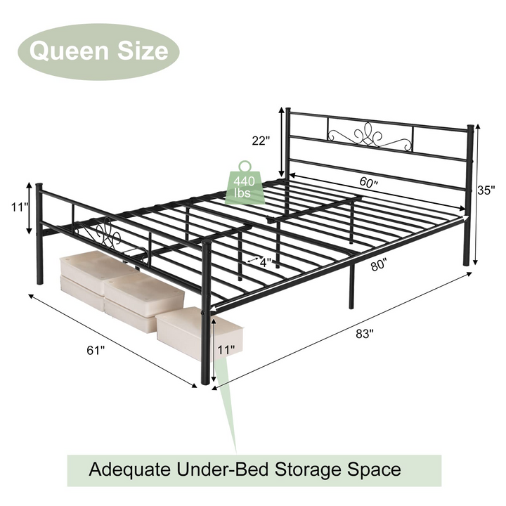 King/Queen/Full/Twin Size Mattress Foundation w/Heavy Duty Steel Slat Support, No Box Spring Needed