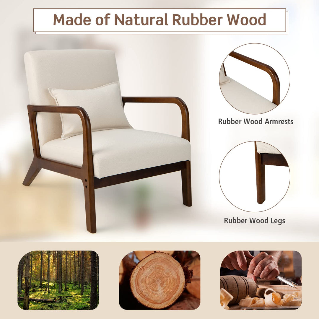 Giantex Modern Accent Chair with Pillow - Comfy Upholstered Lounge Armchair with Anti-Slip Felt Pads