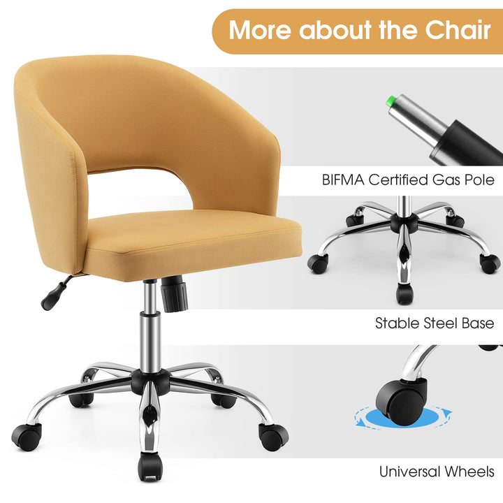 Giantex Home Office Desk Chair, Mid Back Swivel Chair with Hollow Design &amp; Height Adjustable (Yellow)