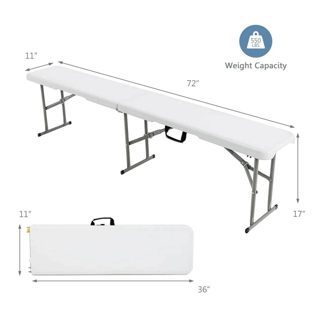 Outdoor Folding Camping Table with 2 Long Benches HDPE Metal Legs BBQ Party Patio Lawn Garden (White)