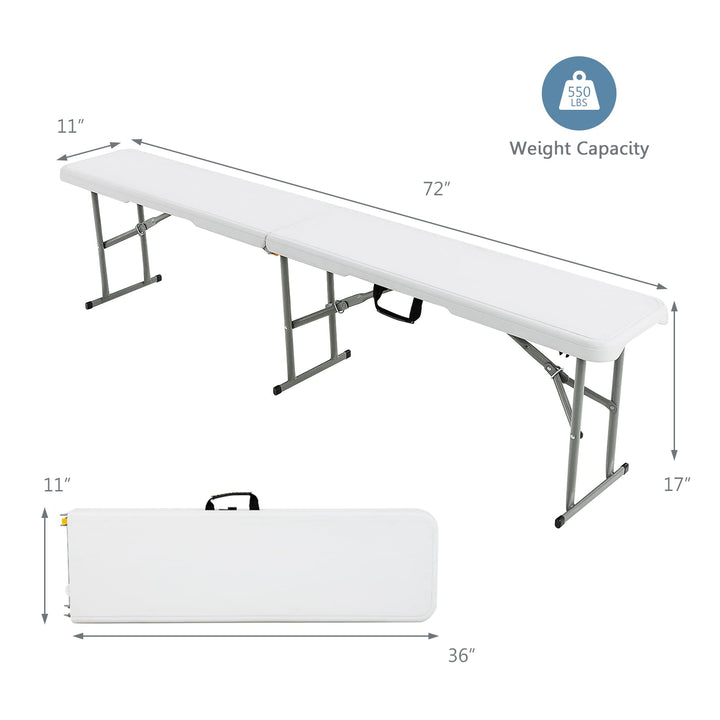 Outdoor Folding Camping Table with 2 Long Benches HDPE Metal Legs BBQ Party Patio Lawn Garden (White)
