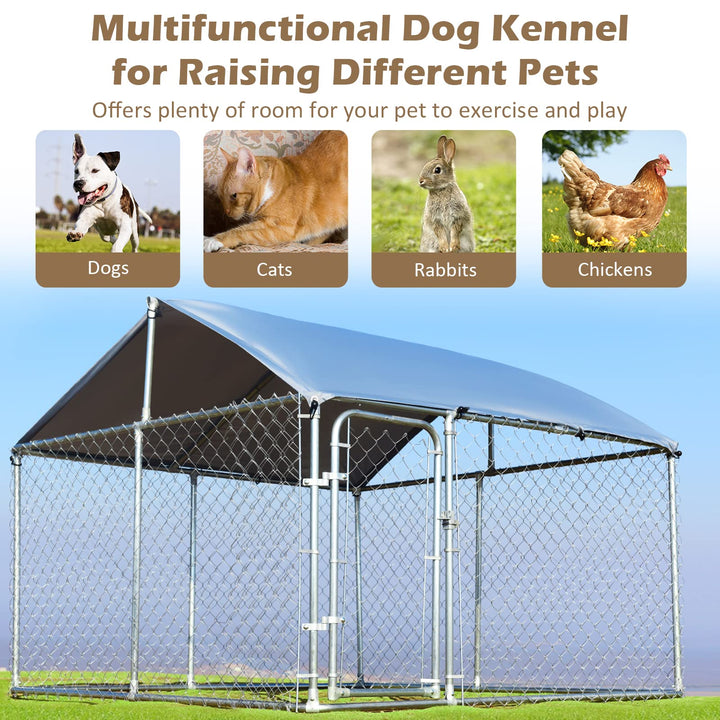 Giantex Outdoor Dog Kennel with Roof, 7.5ft Dog Fence with Door and Waterproof Cover
