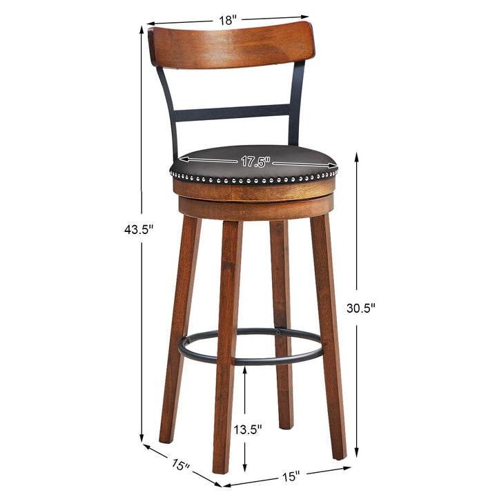 360-Degree Swivel Stools with Leather Padded Seat, Single Slat Ladder Back &amp; Solid Rubber Wood Legs