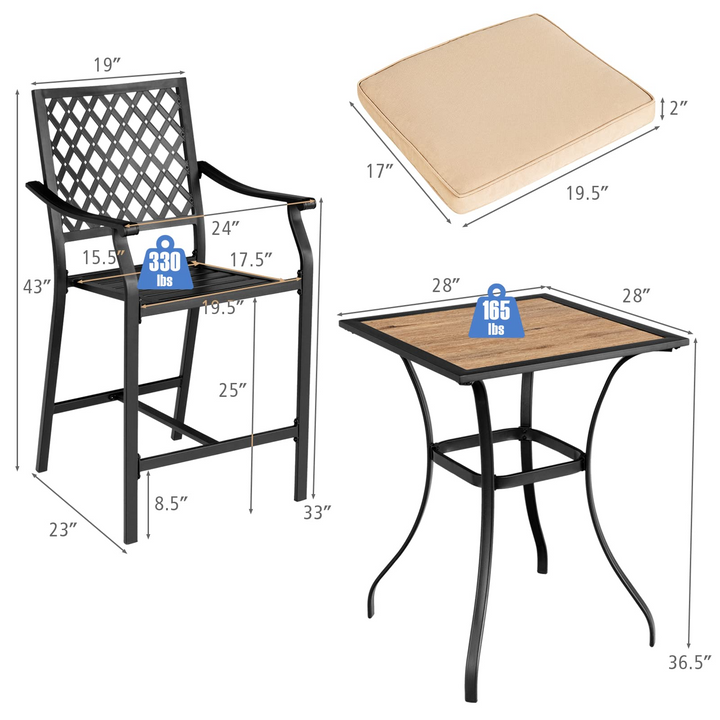 Set of 2 or 4 Patio Bar Chairs Outdoor High Chairs with Cushion Metal Bistro Stool
