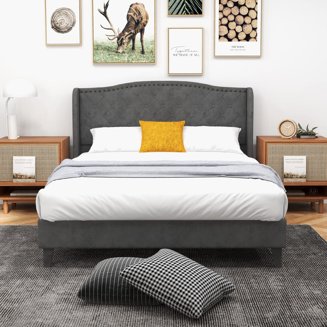 Giantex Queen/Full Size Velvet Upholstered Bed Frame
