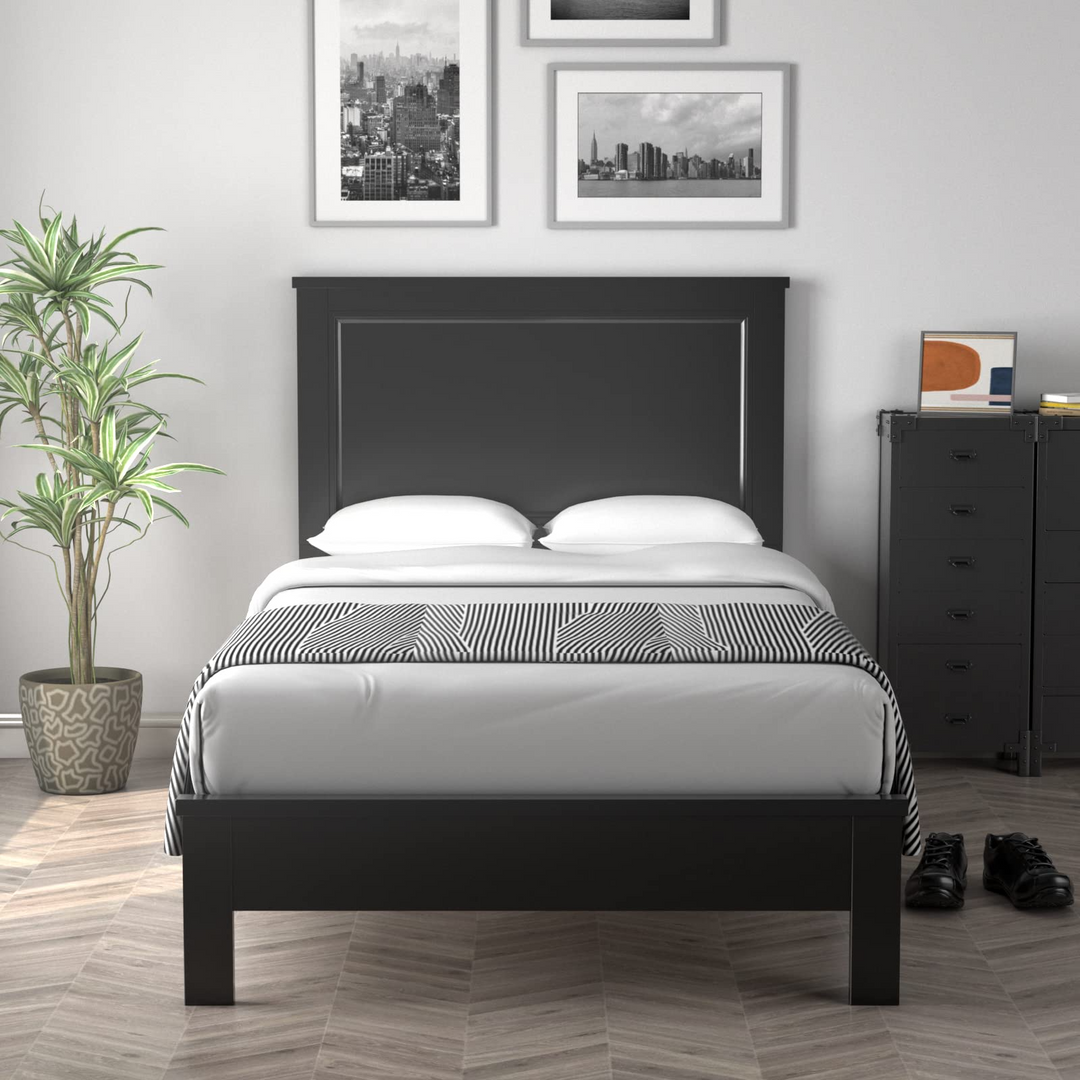 Queen/Full/Twin Size Platform Bed w/ Rubber Wood Legs &amp; Integrated Headboard | Wooden Bed Frame