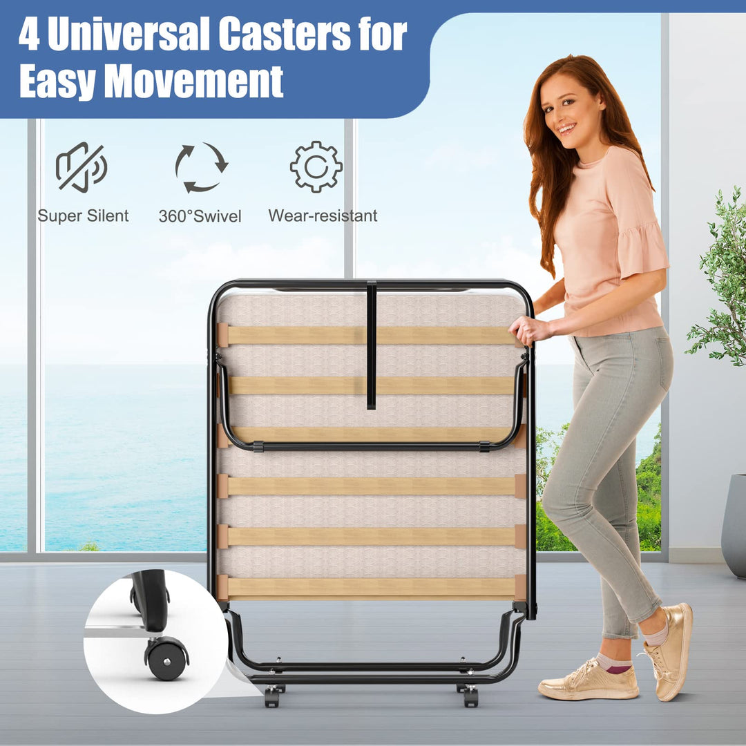 Giantex Folding Bed with Mattress for Adults, 75" x 32" Rollaway Guest Beds w/ 3 Inch Foam Mattress &amp; Sturdy Metal Frame