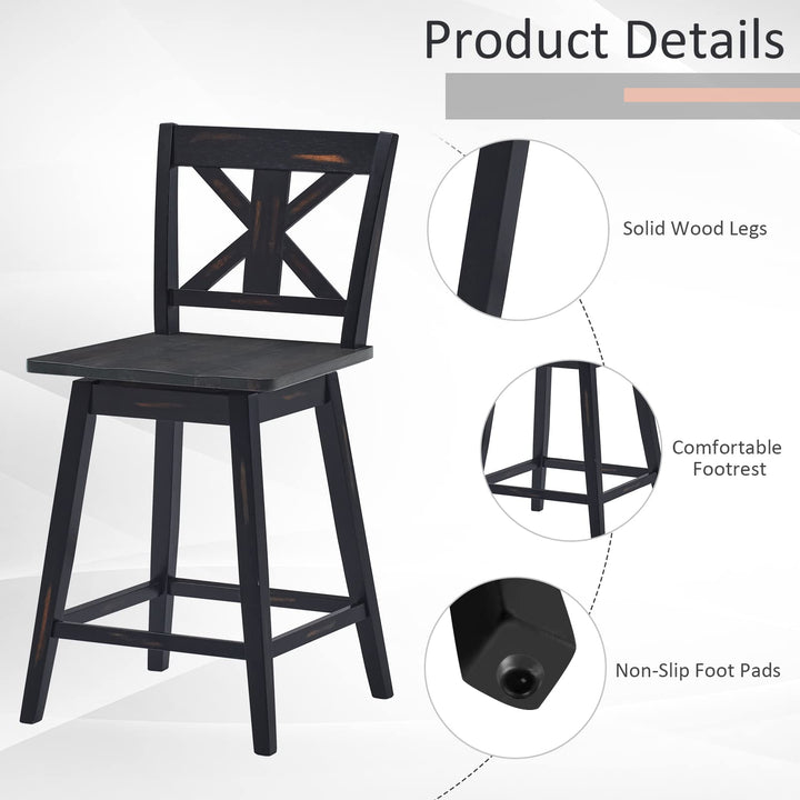 360 Degree Rubber Wood Bar Chairs, Vintage Bar Stools for Home, Restaurant &amp; Pub