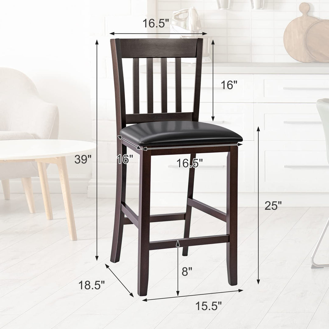 Giantex 25” Counter Height Pub Chairs with Rubber Wood Legs, Armless Bar Chairs with Elastic Cushion &amp; PU Cover for Kitchen