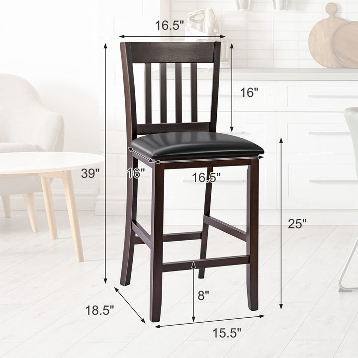 Giantex 25” Counter Height Pub Chairs with Rubber Wood Legs, Armless Bar Chairs with Elastic Cushion &amp; PU Cover for Kitchen
