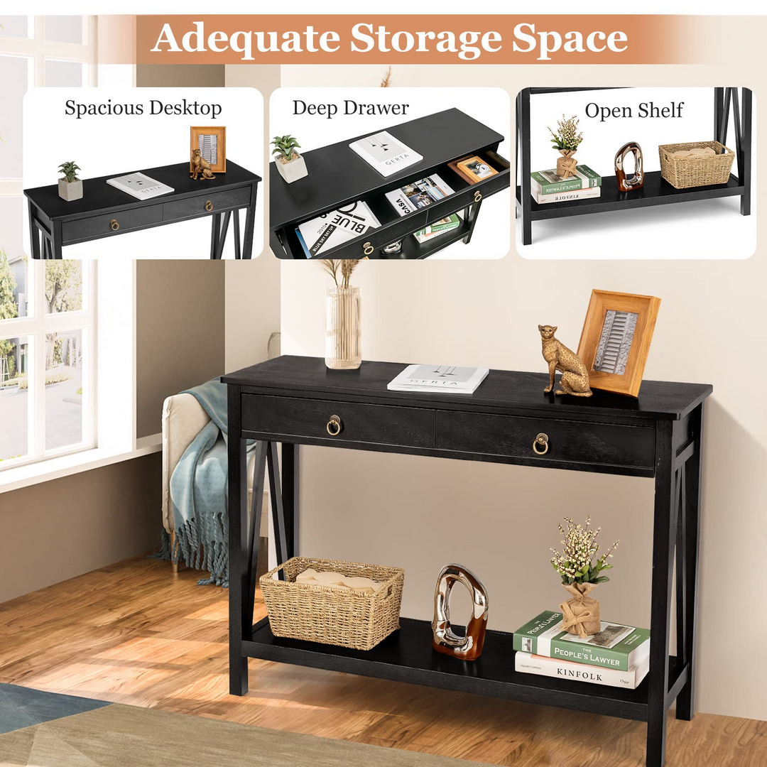 Console Table Entryway Sofa Side Table with 2 Drawers &amp; Open Shelf