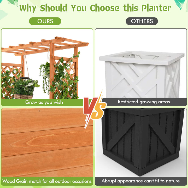 Giantex Raised Garden Bed with Trellis, Wood Planter Box with Roof &amp; Side Trellis, Drain Holes