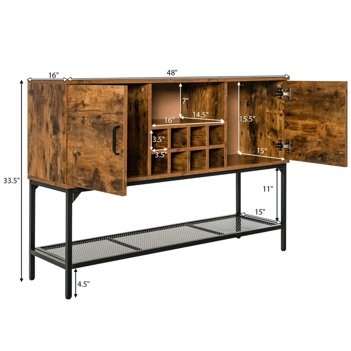 Giantex Industrial Buffet Sideboard, Freestanding Kitchen Cupboard with Wine Rack (Rustic Brown &amp; Black)
