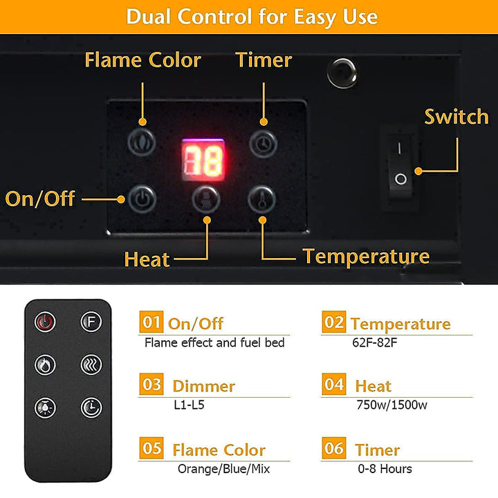 Giantex 28.5" Electric Fireplace Insert Recessed Mounted with 3 Color Adjustable Flames