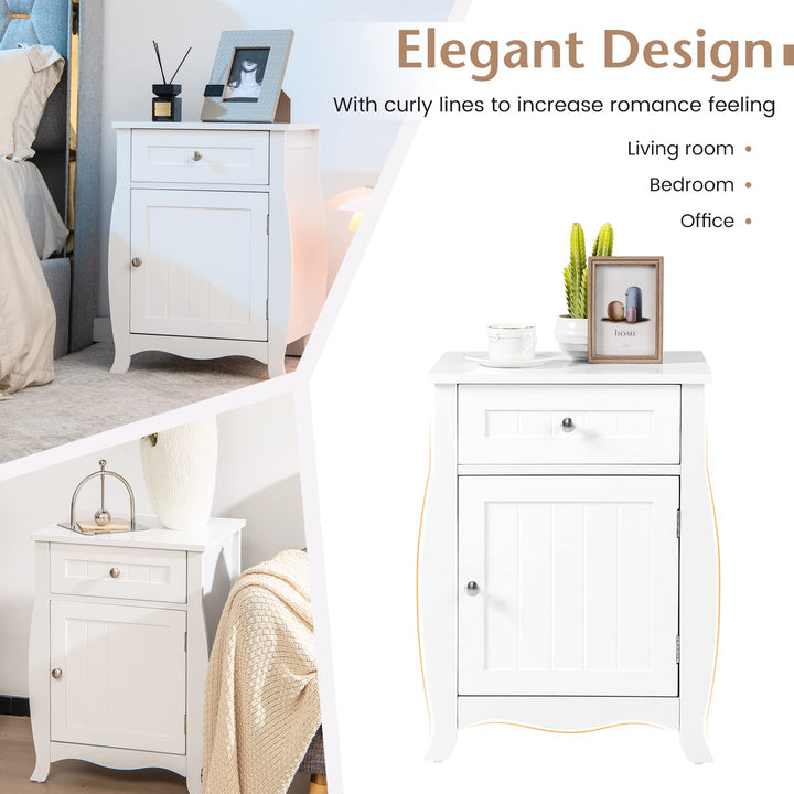 Giantex Nightstand Bed Side End Table with Drawer(1&amp;2, White)