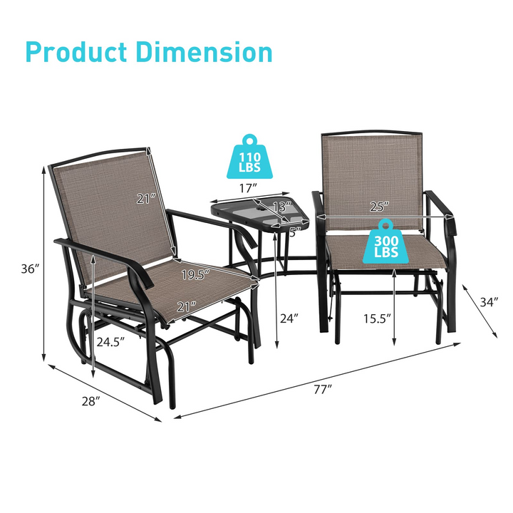 Giantex Outdoor Glider Chairs with Table &amp; Umbrella Hole