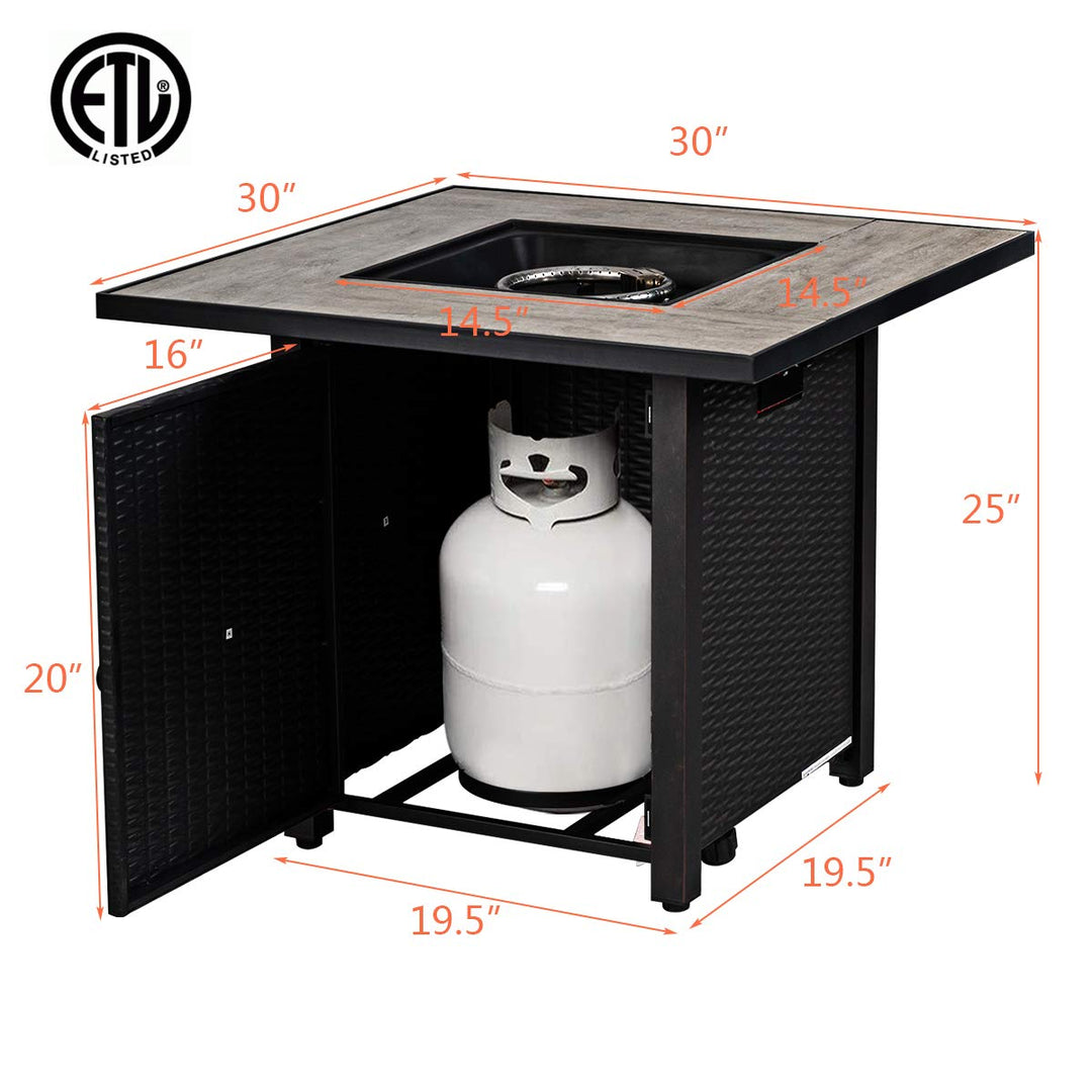 Giantex Propane Fire Pit Table, 30 inch 50,000 BTU Square Gas Firepits w/ Ceramic Tabletop