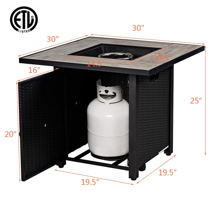 Giantex Propane Fire Pit Table, 30 inch 50,000 BTU Square Gas Firepits w/ Ceramic Tabletop