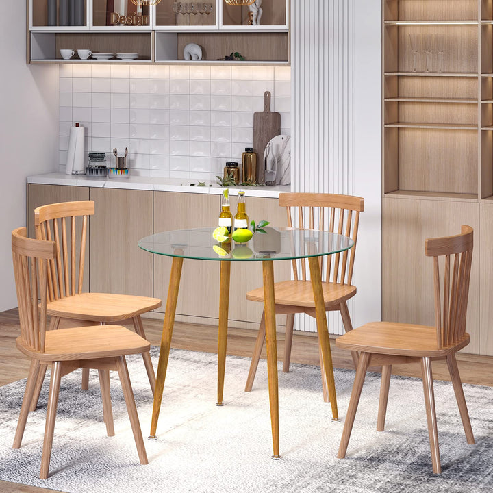 Giantex Round Glass Dining Table, Kitchen Dinner Table with Tempered Glass Tabletop &amp; Metal Legs