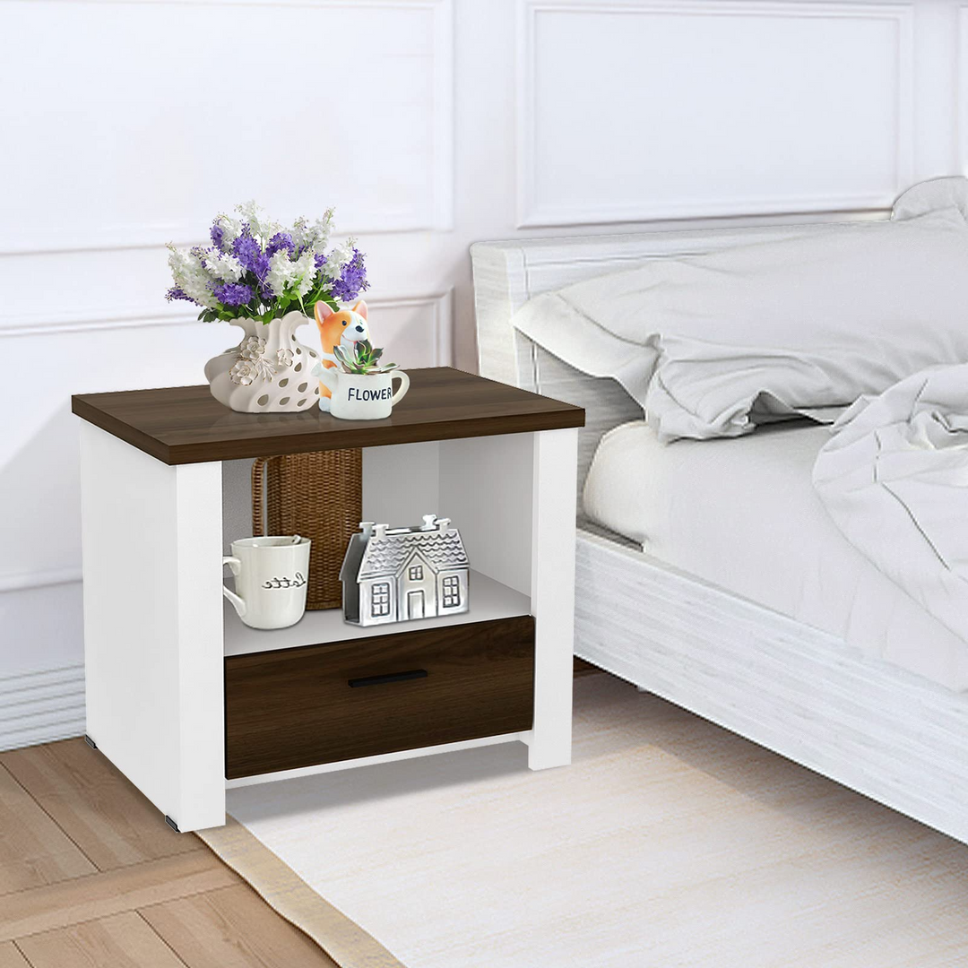 Giantex Nightstand, End Table with Glide Sliding Drawer &amp; Open Cabinet, Modern Sofa Side Table for Living Room