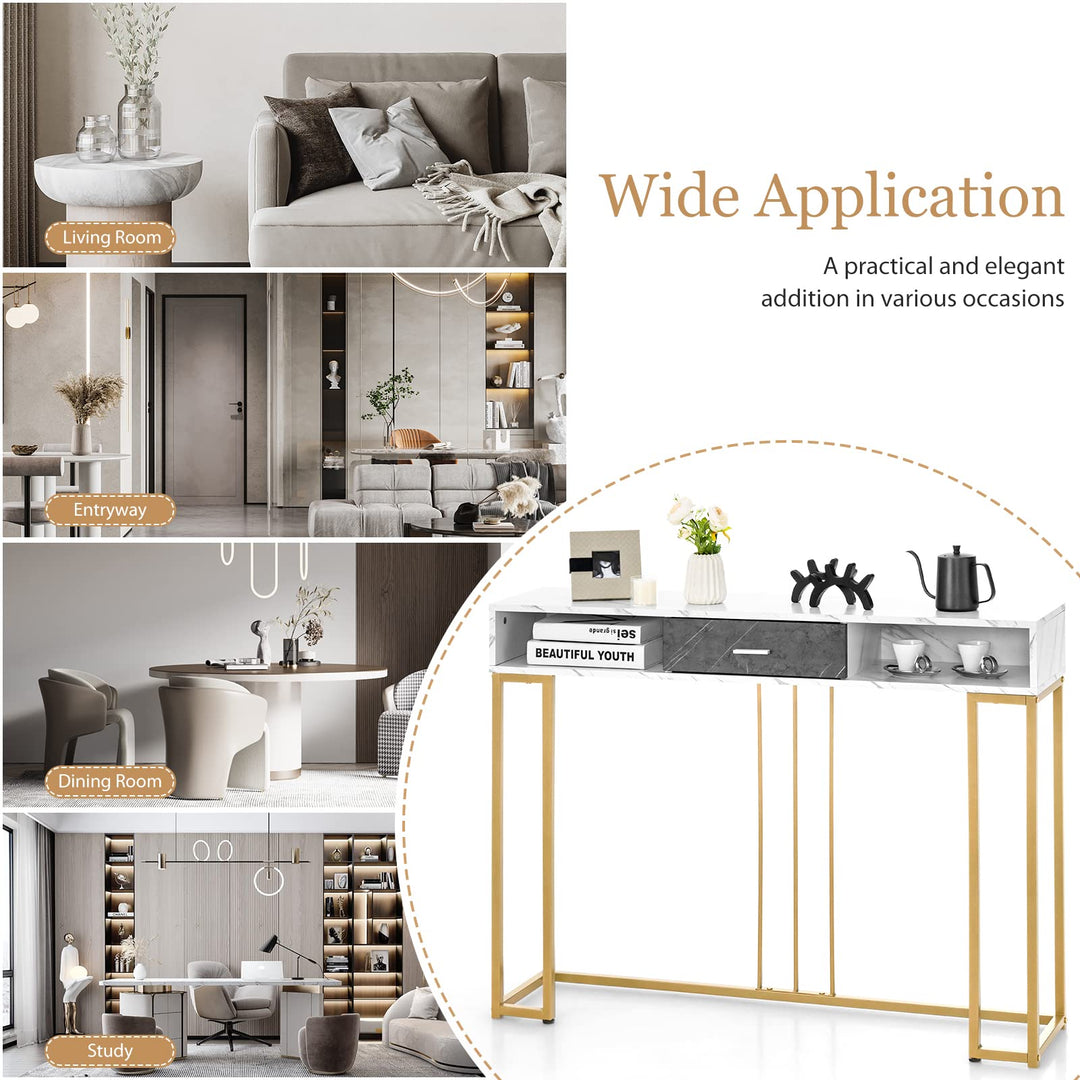 Giantex Console Table with Drawer - Sofa Side Table with Anti-Toppling Device &amp; Adjustable Foot Pads