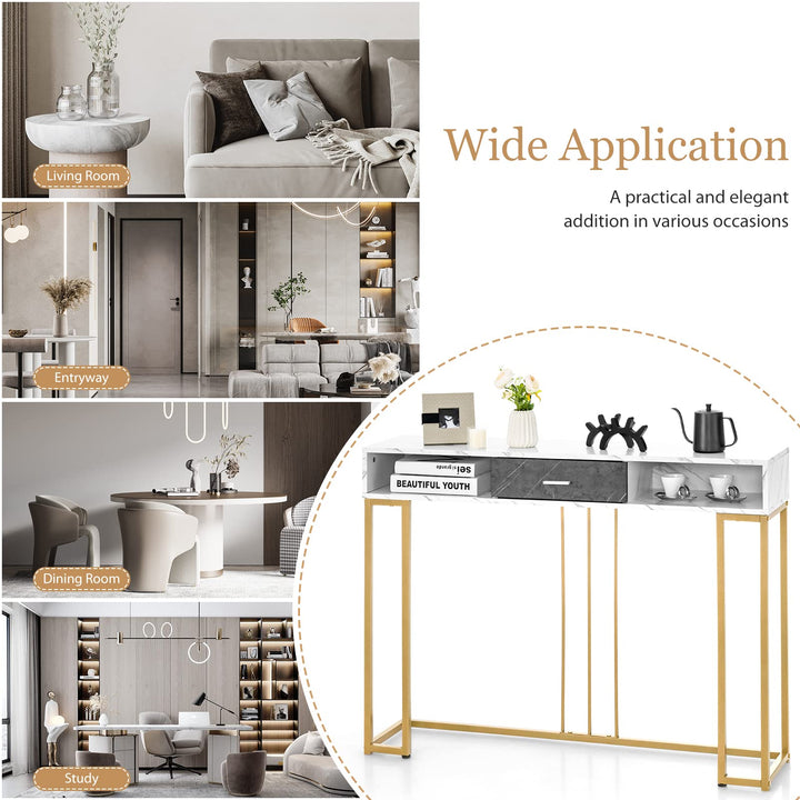 Giantex Console Table with Drawer - Sofa Side Table with Anti-Toppling Device &amp; Adjustable Foot Pads