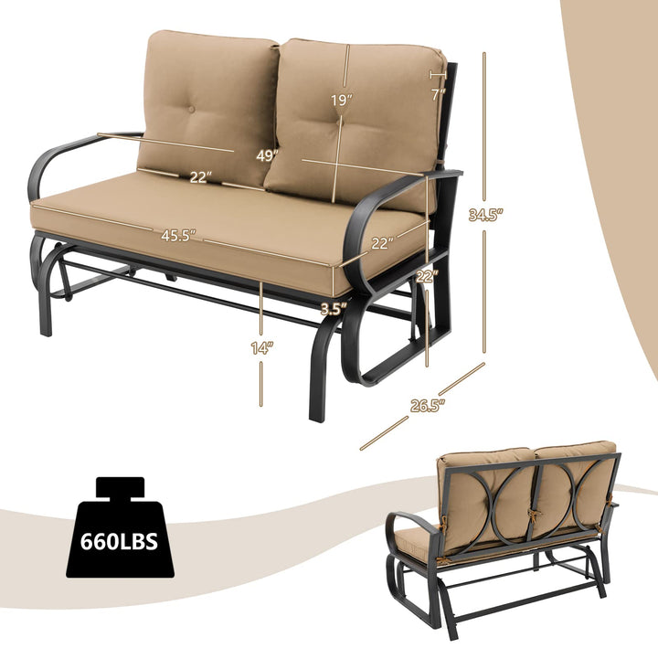 Giantex 2 Seats Glider Bench for Outside, Patio Glider Porch Loveseat w/Cushions &amp; Powder Coated Steel Frame