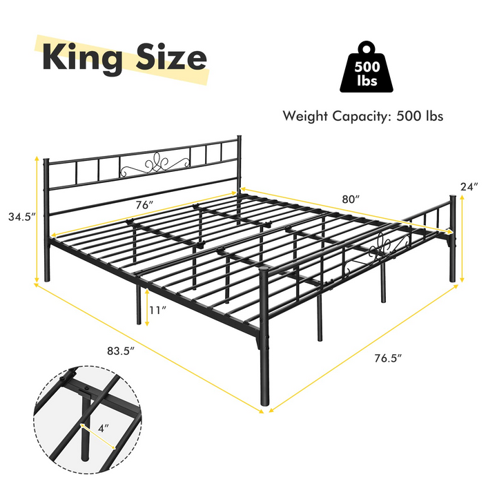 King/Queen/Full/Twin Size Mattress Foundation w/Heavy Duty Steel Slat Support, No Box Spring Needed
