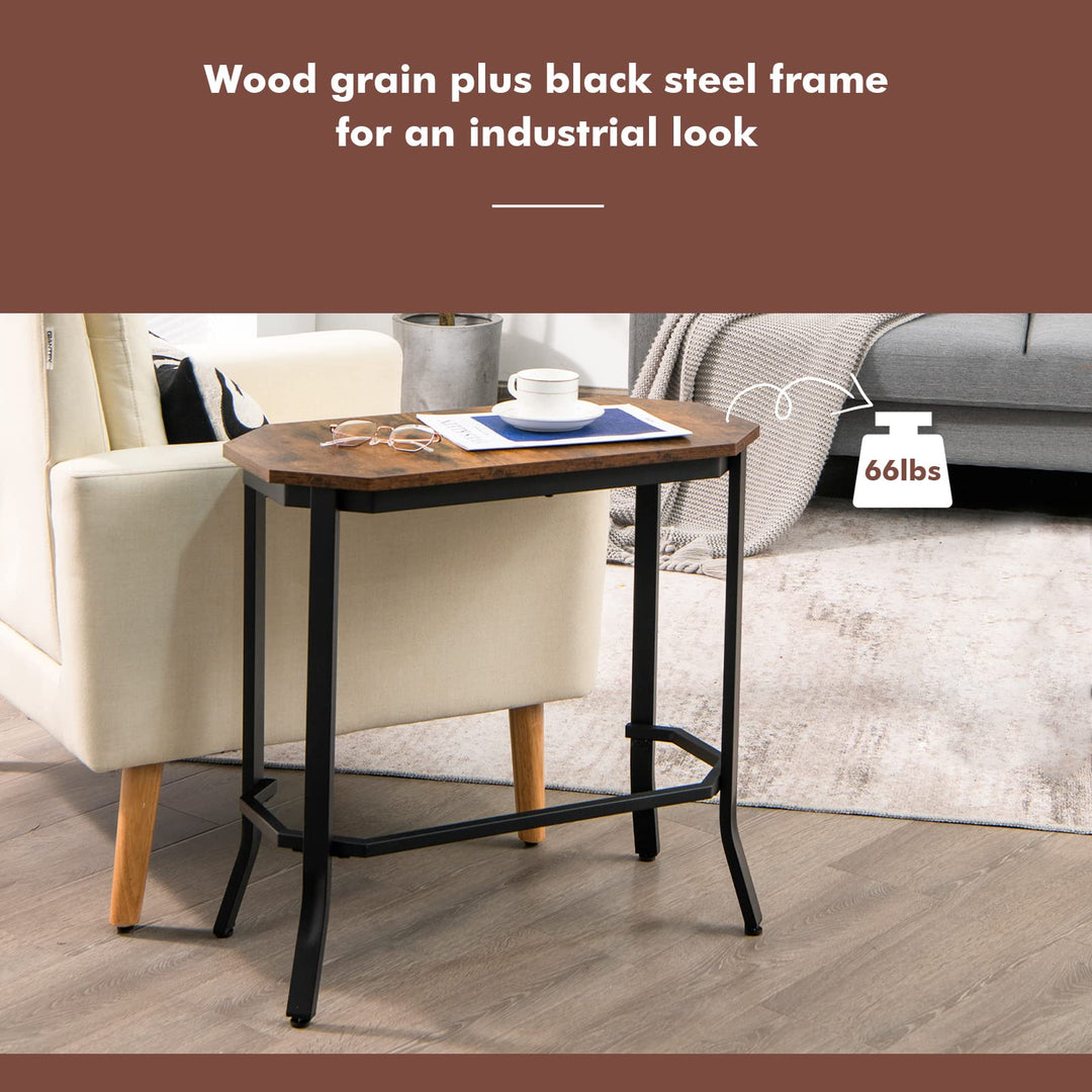 Giantex Narrow End Table w/Rustic Wood Grain &amp; Stable Steel Frame, 25.5"x12.5"x24.5" Rustic Brown