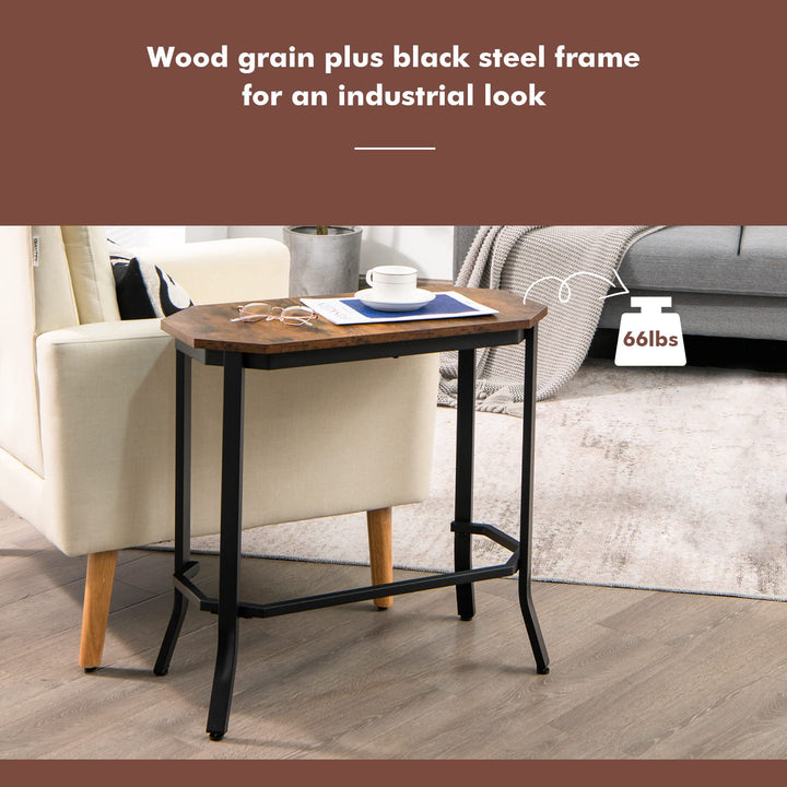Giantex Narrow End Table w/Rustic Wood Grain &amp; Stable Steel Frame, 25.5"x12.5"x24.5" Rustic Brown