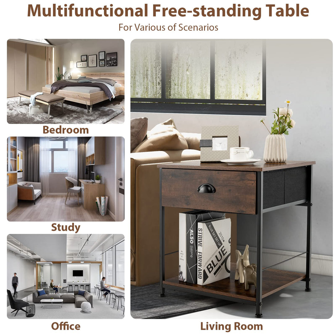Giantex Nightstand with Drawers, Bedside Table w/Removable Fabric Bins &amp; Pull Handle