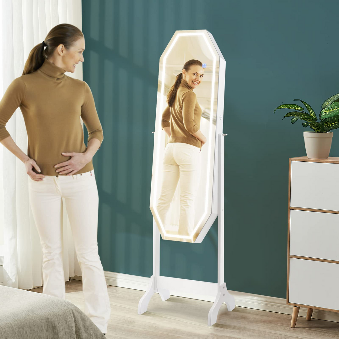 CHARMAID Jewelry Armoire with Full Length LED Mirror
