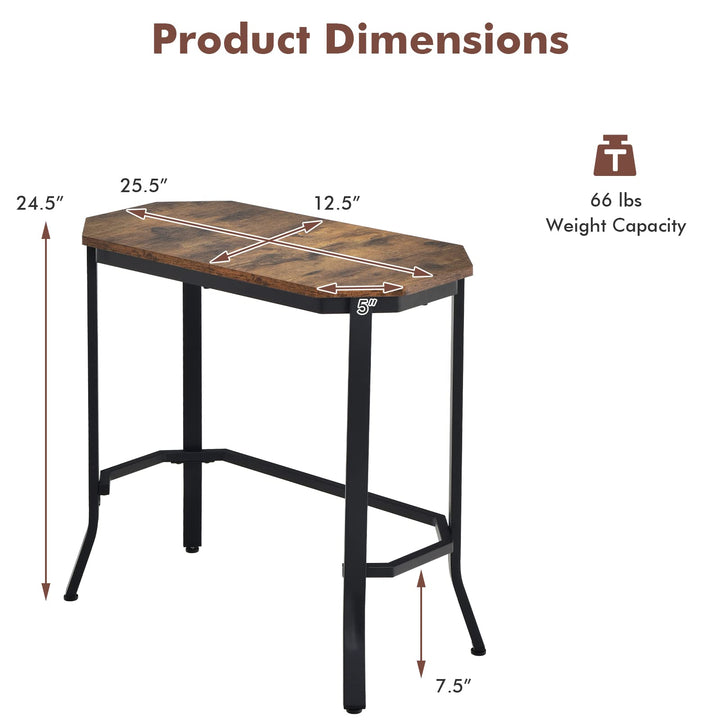Giantex Narrow End Table w/Rustic Wood Grain &amp; Stable Steel Frame, 25.5"x12.5"x24.5" Rustic Brown