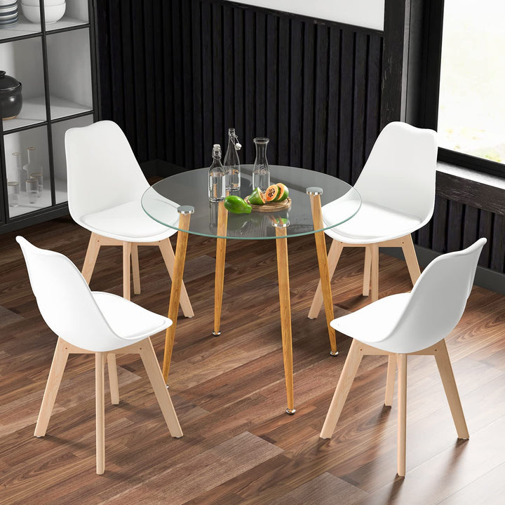 Giantex Dining Table Set | 1 Round Tempered Glass Table &amp; 4 High Back Chairs