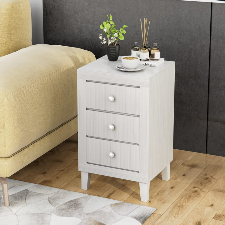Giantex Nightstand with 3 Drawers, 26.5" Wood End Side Table w/Handles &amp; Rubber Solid Wood Legs