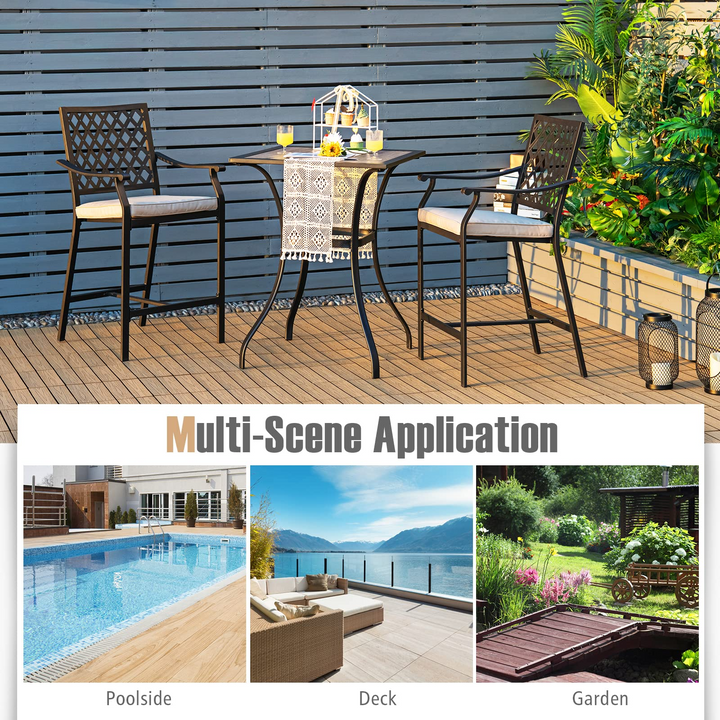 Set of 2 or 4 Patio Bar Chairs Outdoor High Chairs with Cushion Metal Bistro Stool