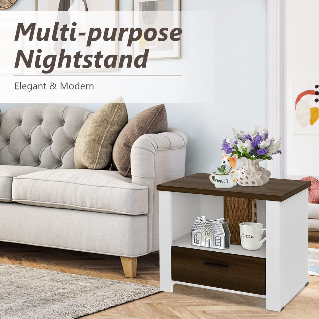 Giantex Nightstand, End Table with Glide Sliding Drawer &amp; Open Cabinet, Modern Sofa Side Table for Living Room