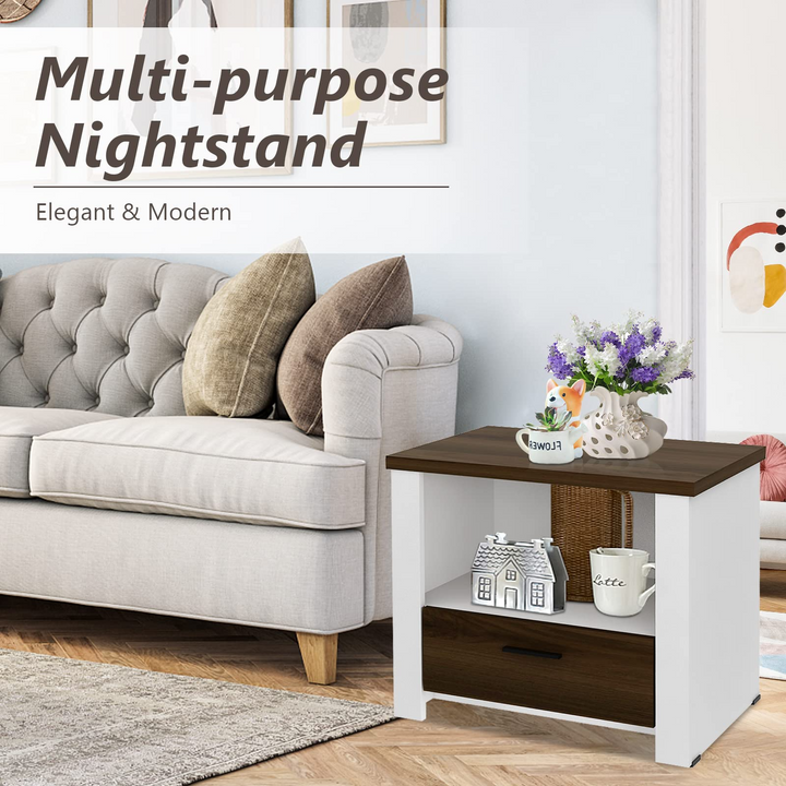 Giantex Nightstand, End Table with Glide Sliding Drawer &amp; Open Cabinet, Modern Sofa Side Table for Living Room