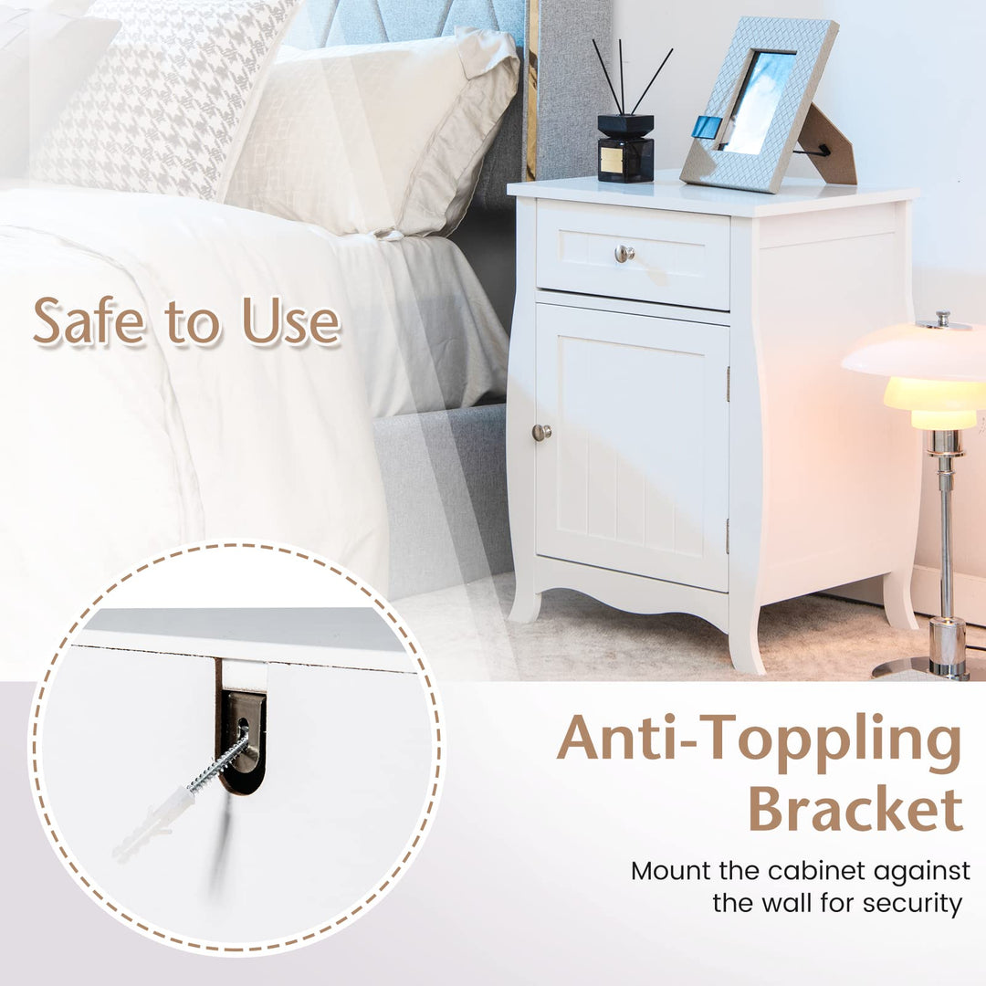 Giantex Nightstand Bed Side End Table with Drawer(1&amp;2, White)