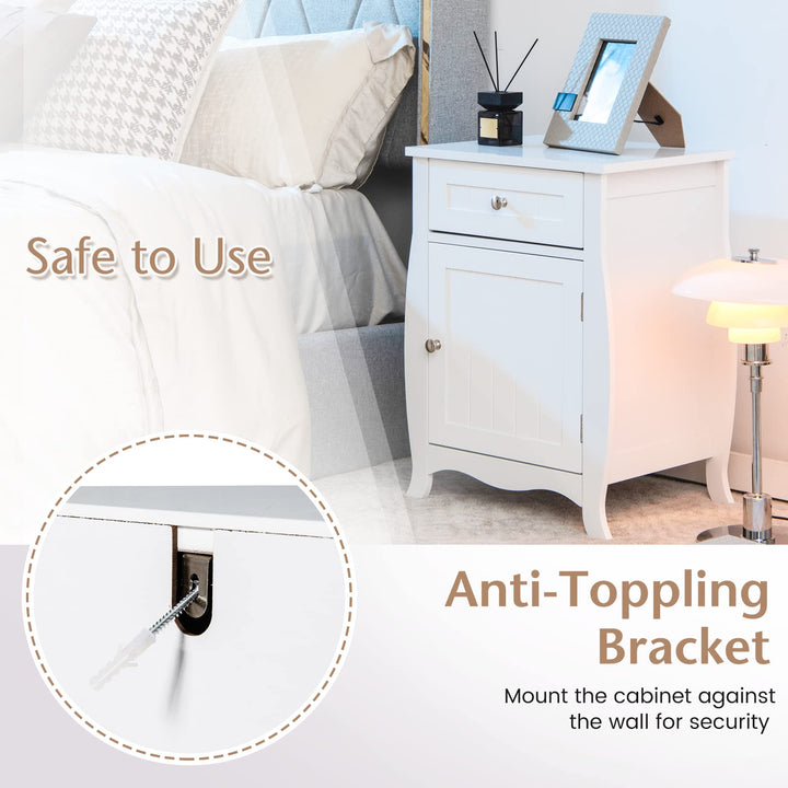 Giantex Nightstand Bed Side End Table with Drawer(1&amp;2, White)
